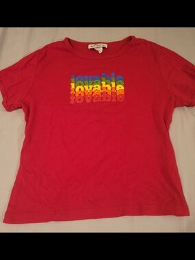 Vintage Y2K Self Esteem Juniors Large Red "Lovable" Graphic Tee